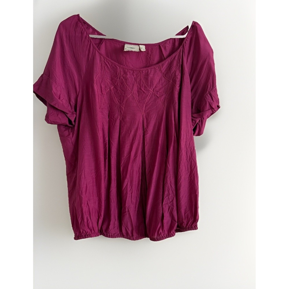 Nurture Blouse Women's XL Cranberry Silk Blend Short Sleeve Casual Minimalist